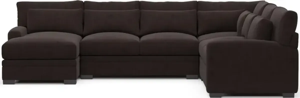 Winston Foam Comfort 4-Piece Sectional with Left-Facing Chaise - Merrimac Dark Brown