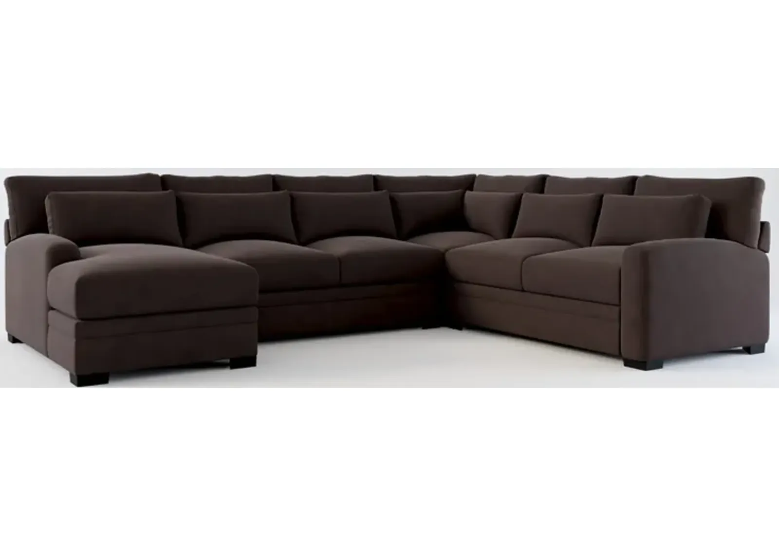 Winston Foam Comfort 4-Piece Sectional with Left-Facing Chaise - Merrimac Dark Brown