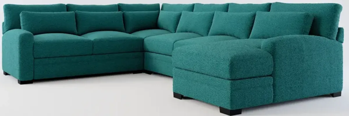 Winston Hybrid Comfort 4-Piece Sectional with Right-Facing Chaise - Bloke Peacock