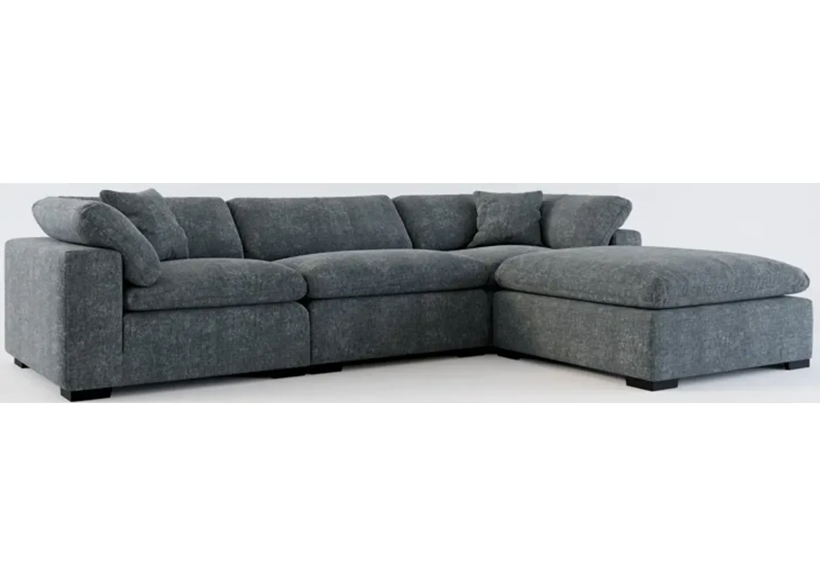 Plush Feathered Comfort 3-Piece Sofa and Ottoman - Contessa Shadow