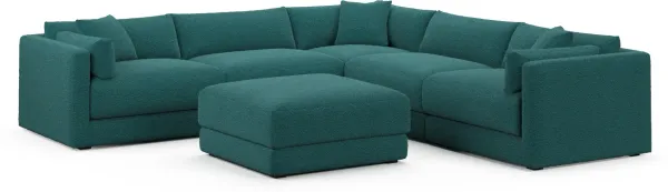 Malibu 5-Piece Sectional and Ottoman - Bloke Peacock