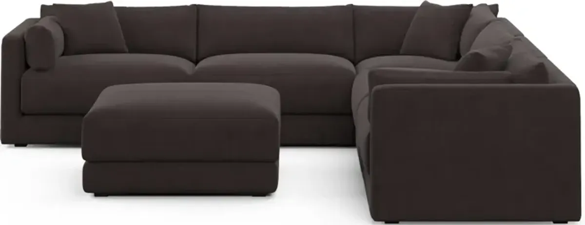 Malibu 5-Piece Sectional and Ottoman - Merrimac Dark Brown