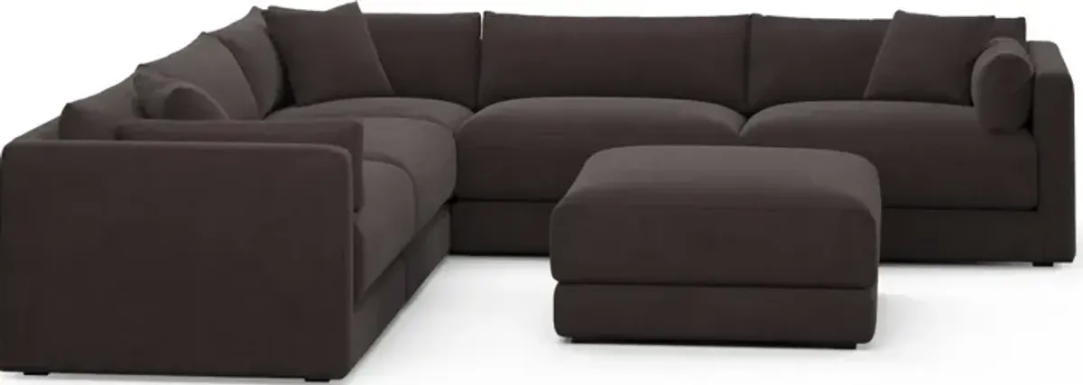 Malibu 5-Piece Sectional and Ottoman - Merrimac Dark Brown