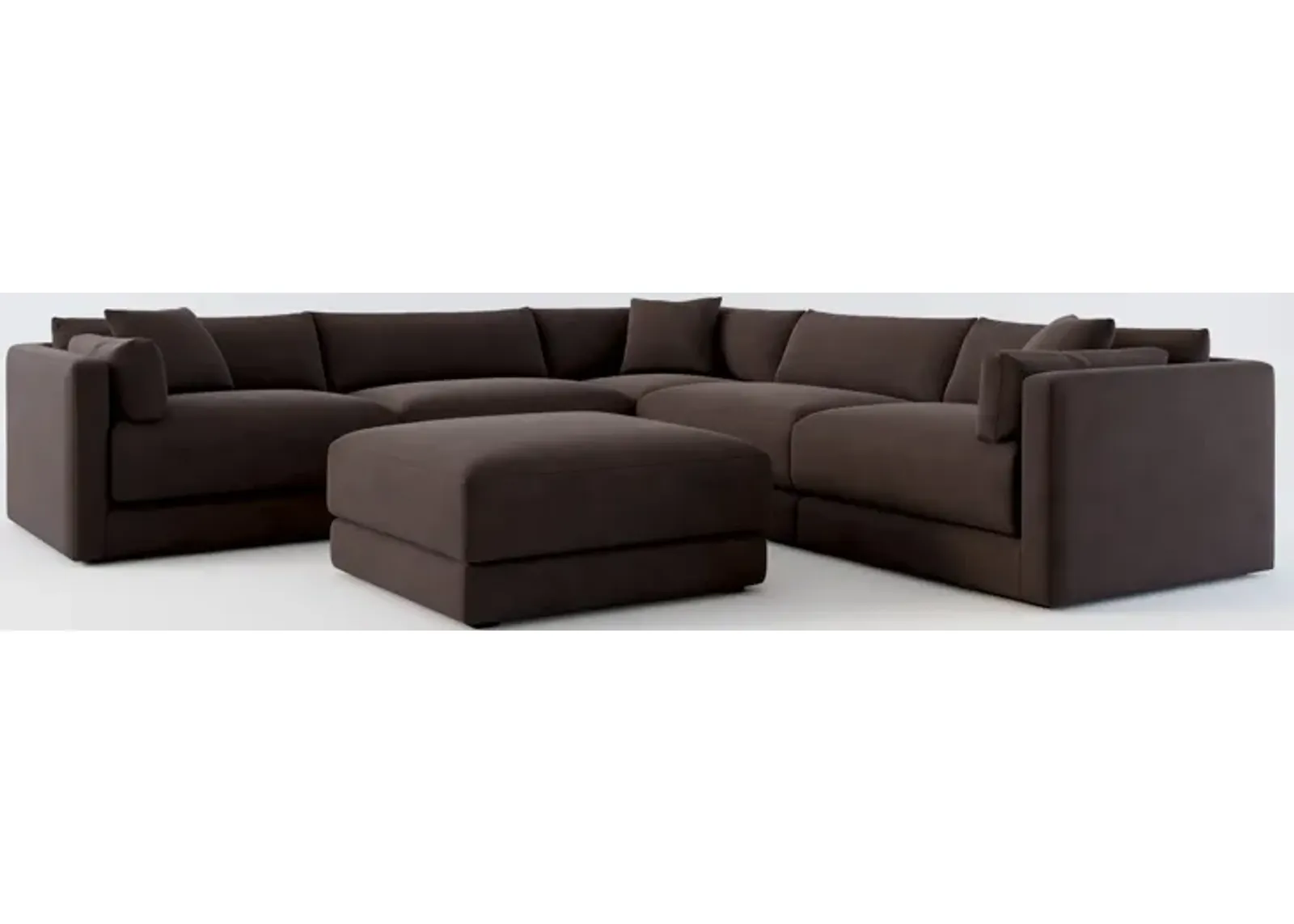 Malibu 5-Piece Sectional and Ottoman - Merrimac Dark Brown