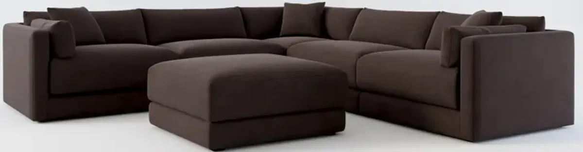 Malibu 5-Piece Sectional and Ottoman - Merrimac Dark Brown