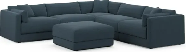Malibu 5-Piece Sectional and Ottoman - Broderick Indigo