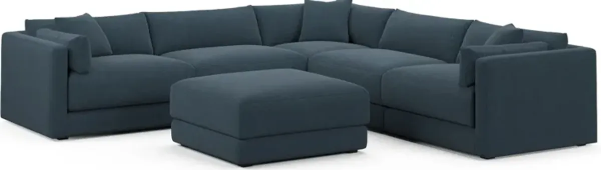 Malibu 5-Piece Sectional and Ottoman - Broderick Indigo