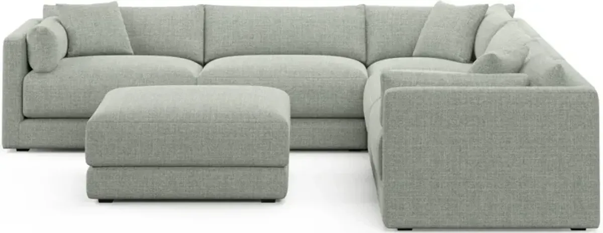 Malibu 5-Piece Sectional and Ottoman - Broderick Sea Glass