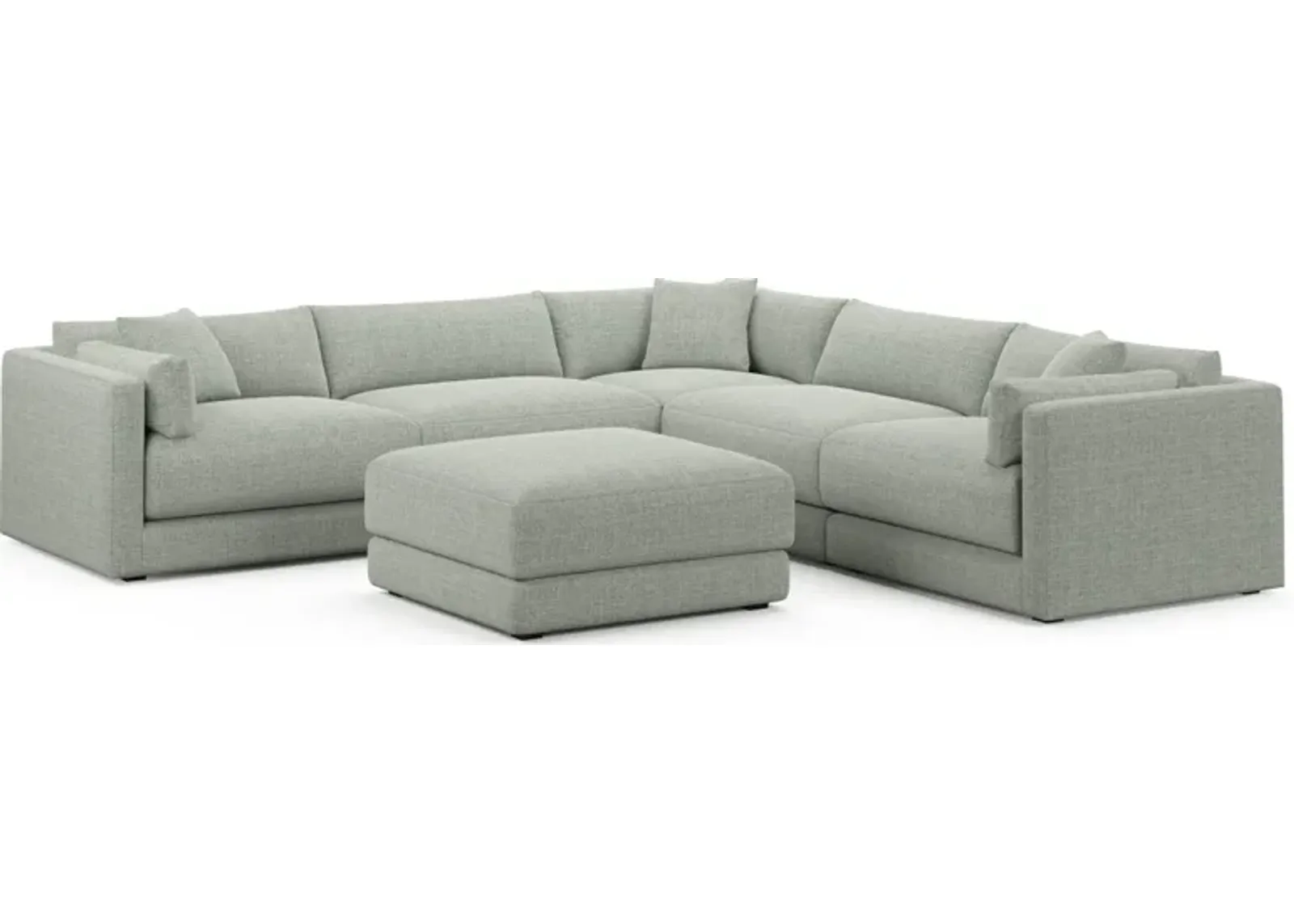 Malibu 5-Piece Sectional and Ottoman - Broderick Sea Glass