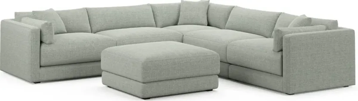 Malibu 5-Piece Sectional and Ottoman - Broderick Sea Glass