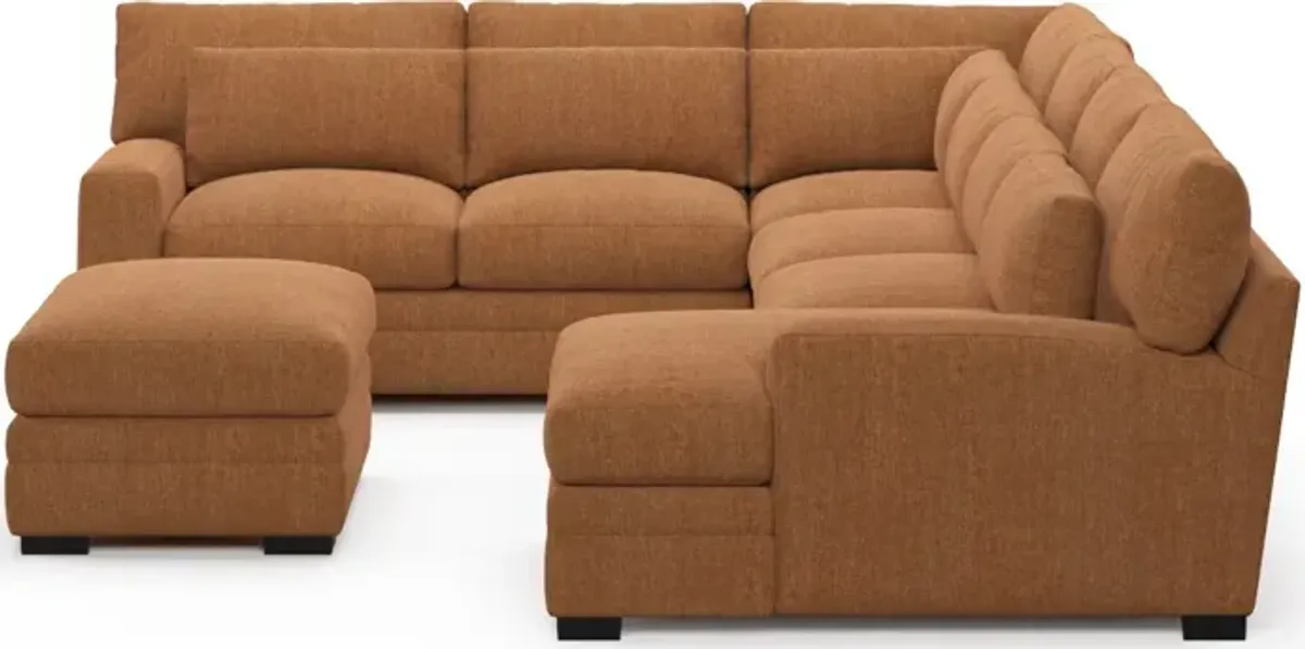 Winston Foam Comfort 5-Piece Sectional with Right-Facing Chaise and Ottoman - Contessa Ginger