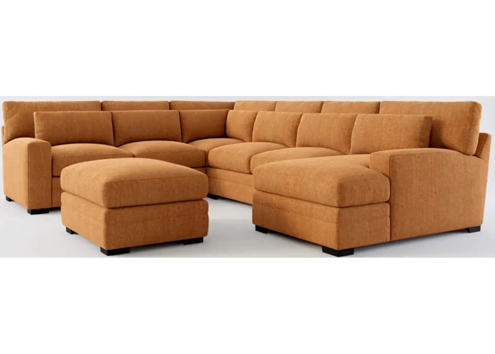 Winston Foam Comfort 5-Piece Sectional with Right-Facing Chaise and Ottoman - Contessa Ginger