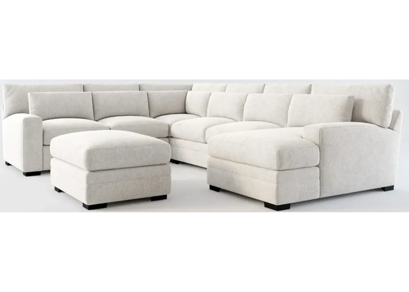 Winston Foam Comfort 5-Piece Sectional with Right-Facing Chaise and Ottoman - Burmese Granite