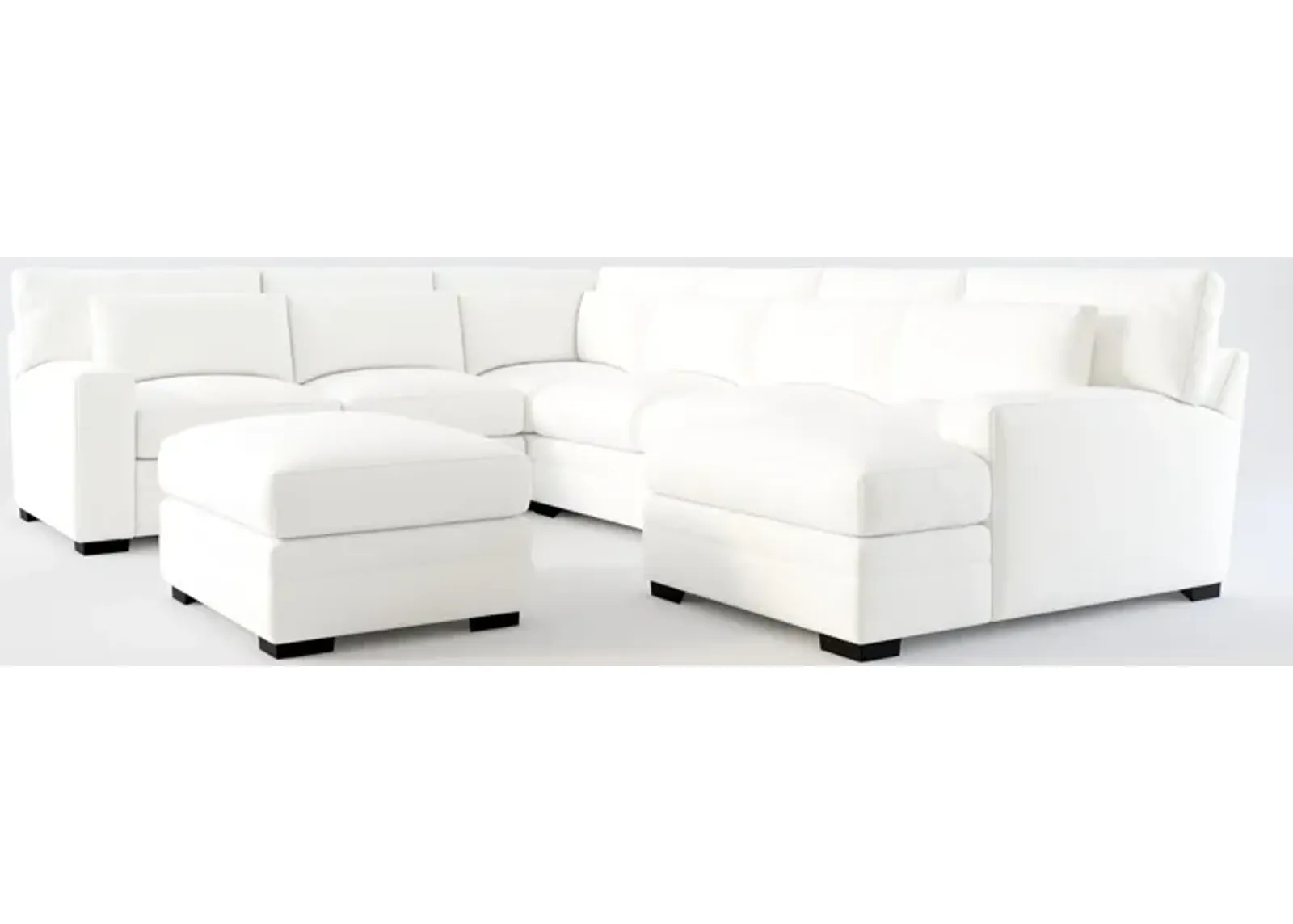 Winston Foam Comfort 5-Piece Sectional with Right-Facing Chaise and Ottoman - Contessa Vanilla