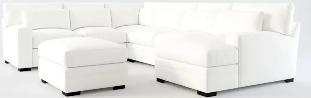 Winston Foam Comfort 5-Piece Sectional with Right-Facing Chaise and Ottoman - Contessa Vanilla