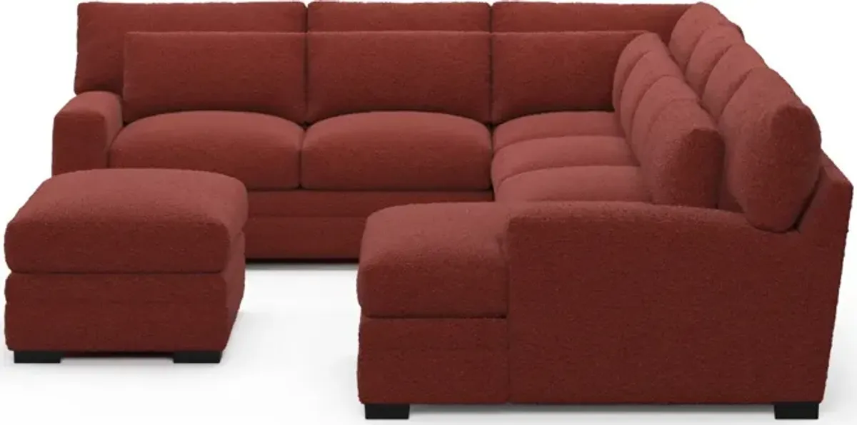 Winston Foam Comfort 5-Piece Sectional with Right-Facing Chaise and Ottoman - Bloke Brick