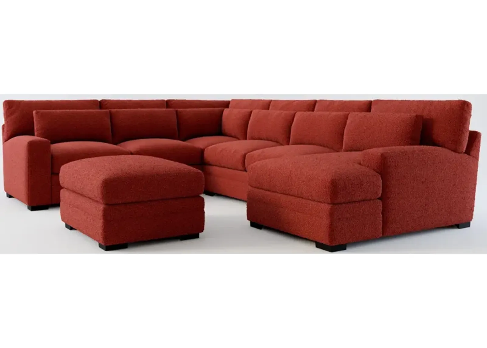 Winston Foam Comfort 5-Piece Sectional with Right-Facing Chaise and Ottoman - Bloke Brick