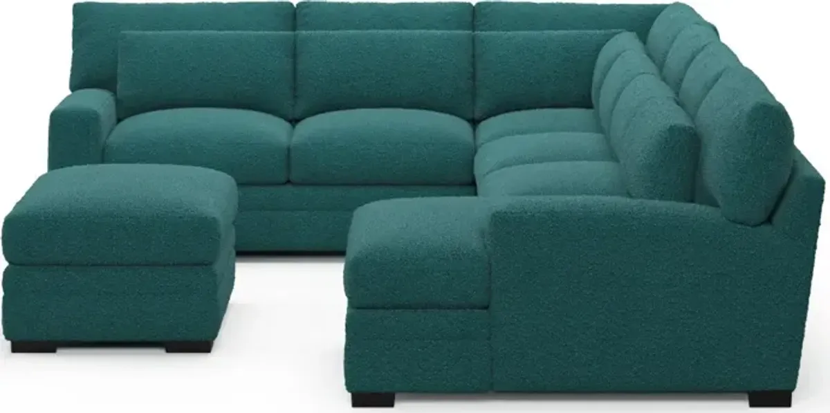 Winston Foam Comfort 5-Piece Sectional with Right-Facing Chaise and Ottoman - Bloke Peacock