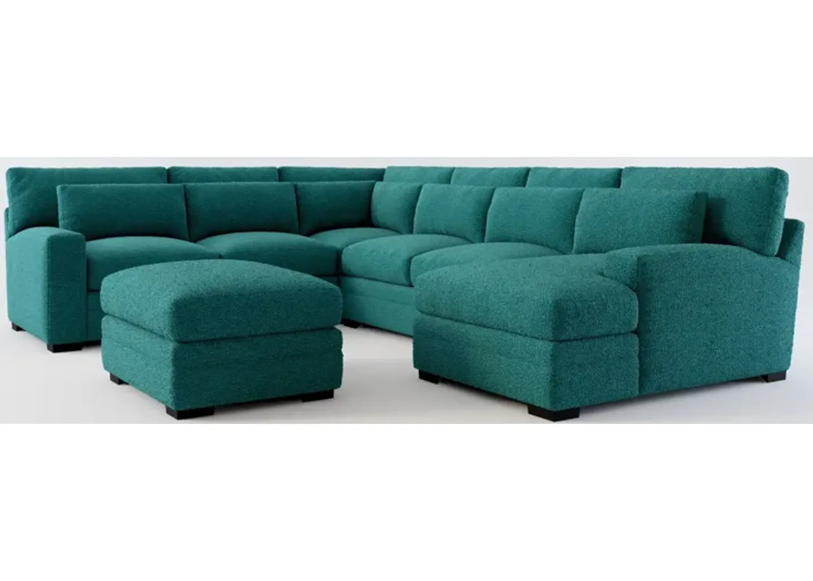 Winston Foam Comfort 5-Piece Sectional with Right-Facing Chaise and Ottoman - Bloke Peacock