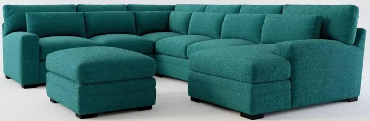 Winston Foam Comfort 5-Piece Sectional with Right-Facing Chaise and Ottoman - Bloke Peacock