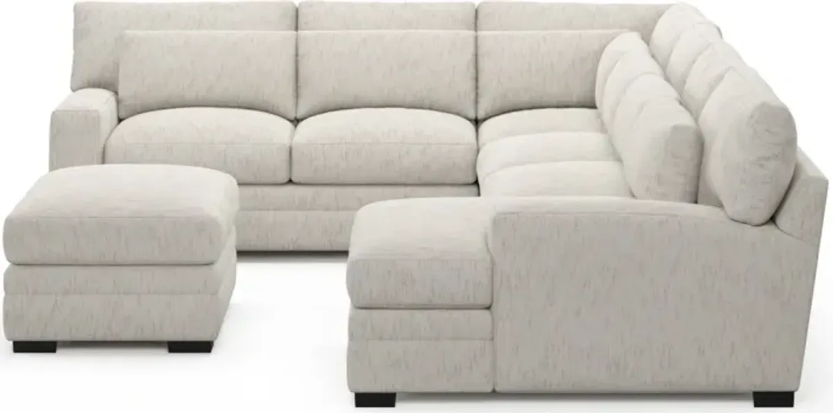 Winston Foam Comfort 5-Piece Sectional with Right-Facing Chaise and Ottoman - P.T. Cream