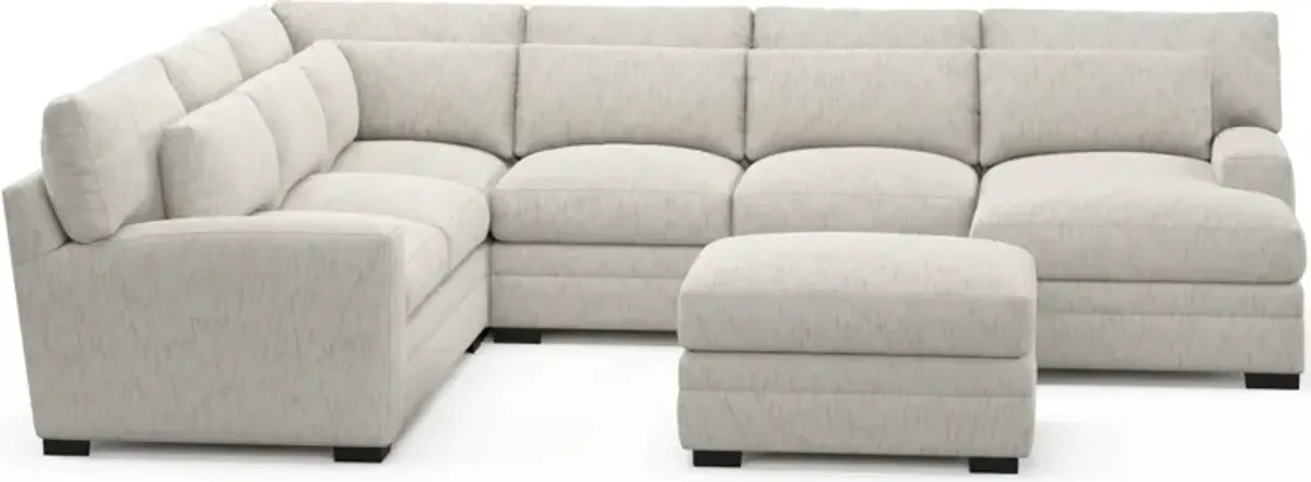 Winston Foam Comfort 5-Piece Sectional with Right-Facing Chaise and Ottoman - P.T. Cream