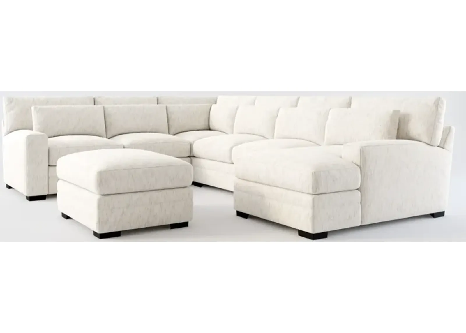 Winston Foam Comfort 5-Piece Sectional with Right-Facing Chaise and Ottoman - P.T. Cream