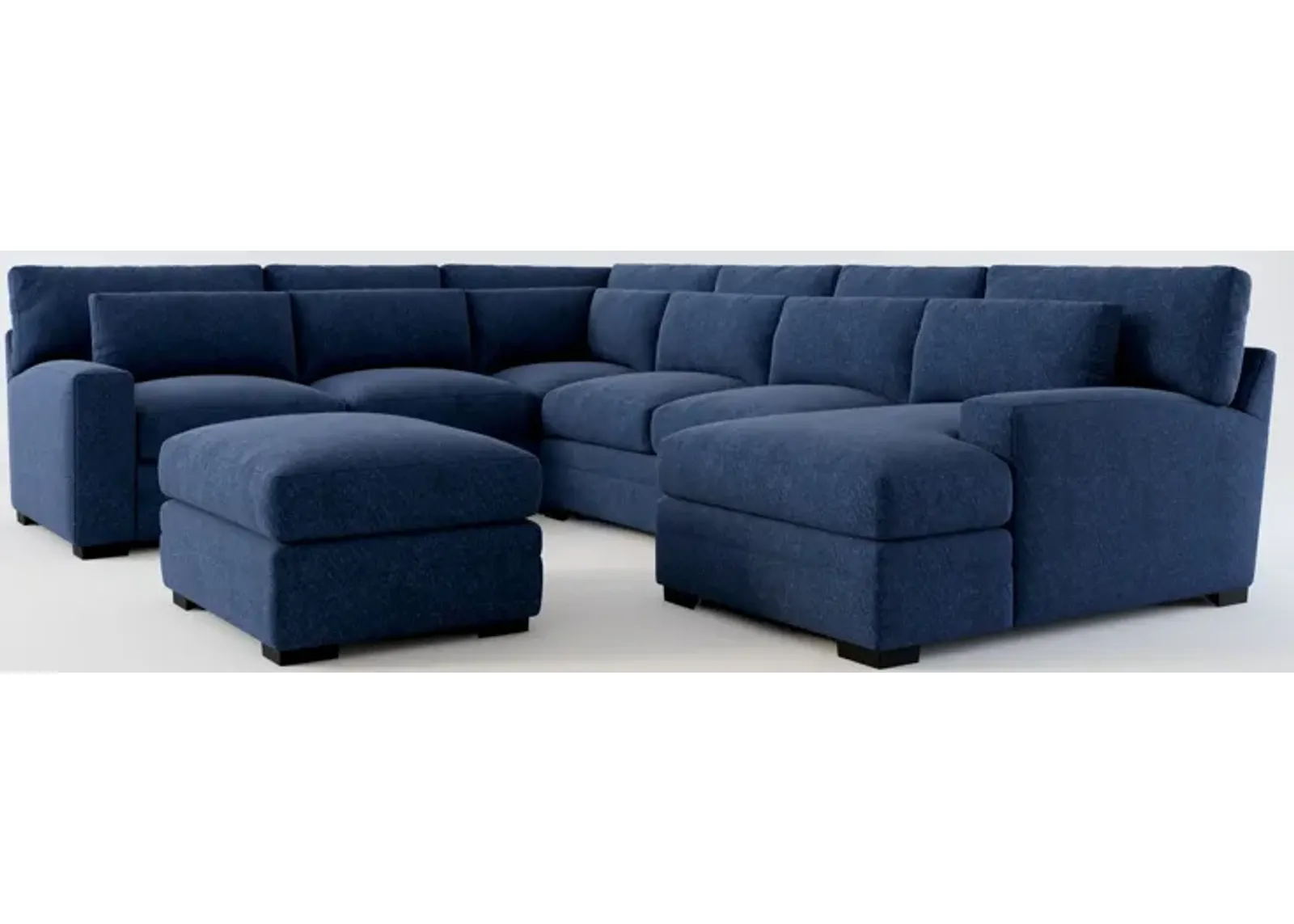 Winston Foam Comfort 5-Piece Sectional with Right-Facing Chaise and Ottoman - Oslo Navy