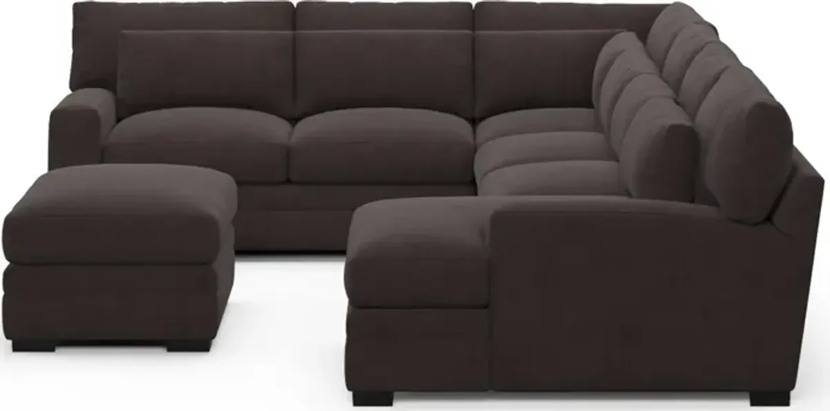 Winston Foam Comfort 5-Piece Sectional with Right-Facing Chaise and Ottoman - Merrimac Dark Brown