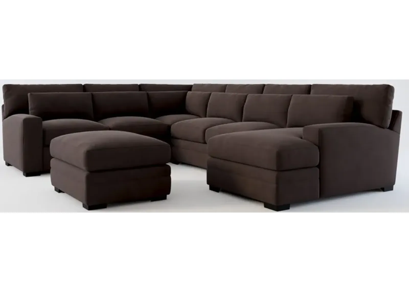 Winston Foam Comfort 5-Piece Sectional with Right-Facing Chaise and Ottoman - Merrimac Dark Brown