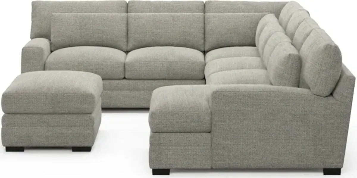 Winston Foam Comfort 5-Piece Sectional with Right-Facing Chaise and Ottoman - Pandora Pepper