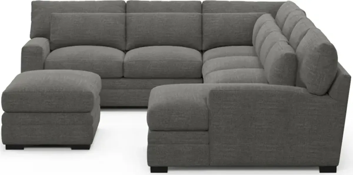 Winston Foam Comfort 5-Piece Sectional with Right-Facing Chaise and Ottoman - Curious Charcoal