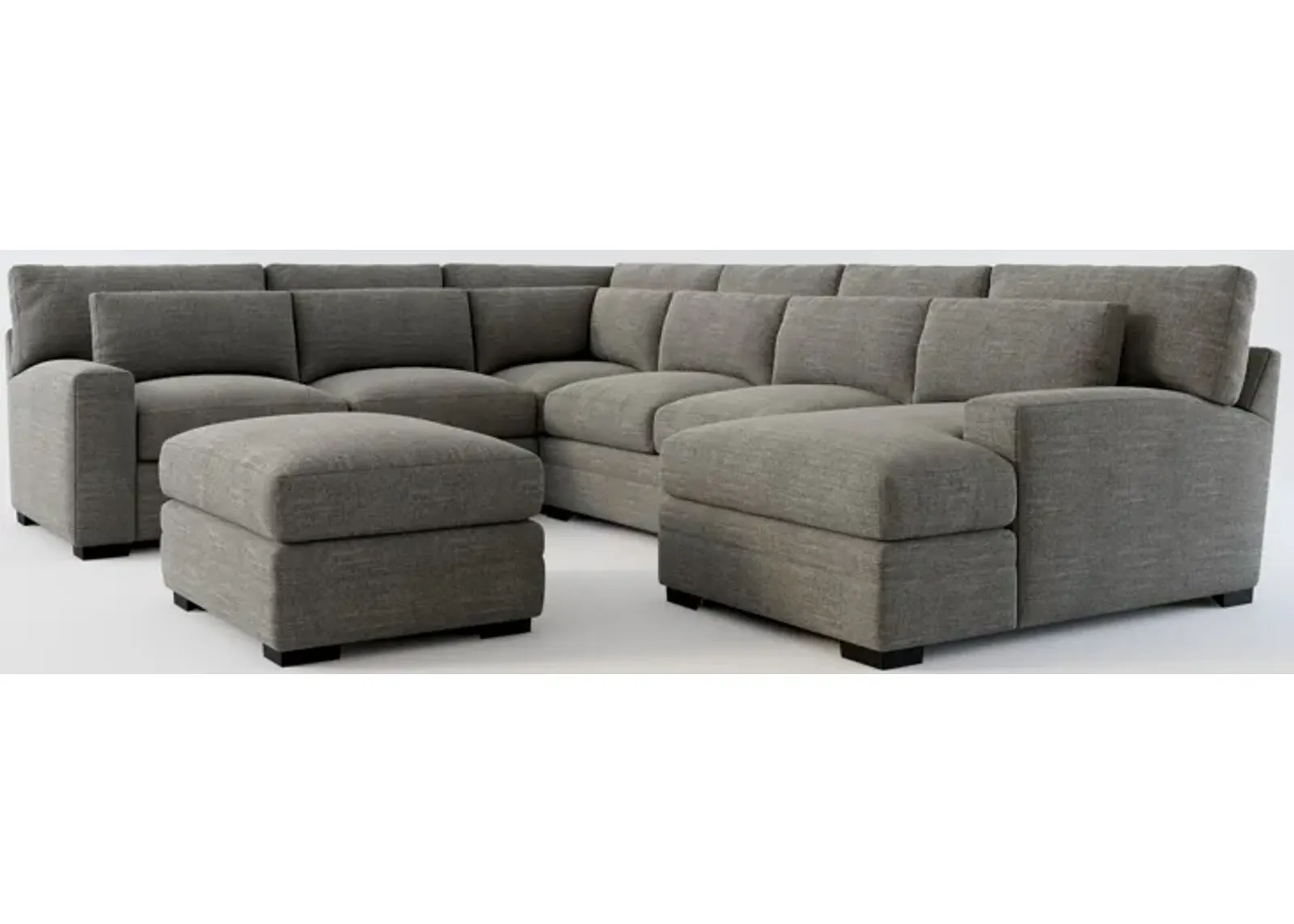 Winston Foam Comfort 5-Piece Sectional with Right-Facing Chaise and Ottoman - Curious Charcoal