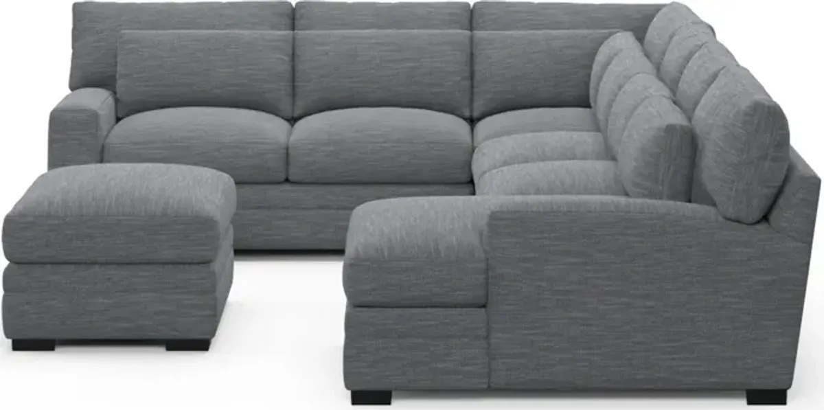 Winston Foam Comfort 5-Piece Sectional with Right-Facing Chaise and Ottoman - Dudley Indigo