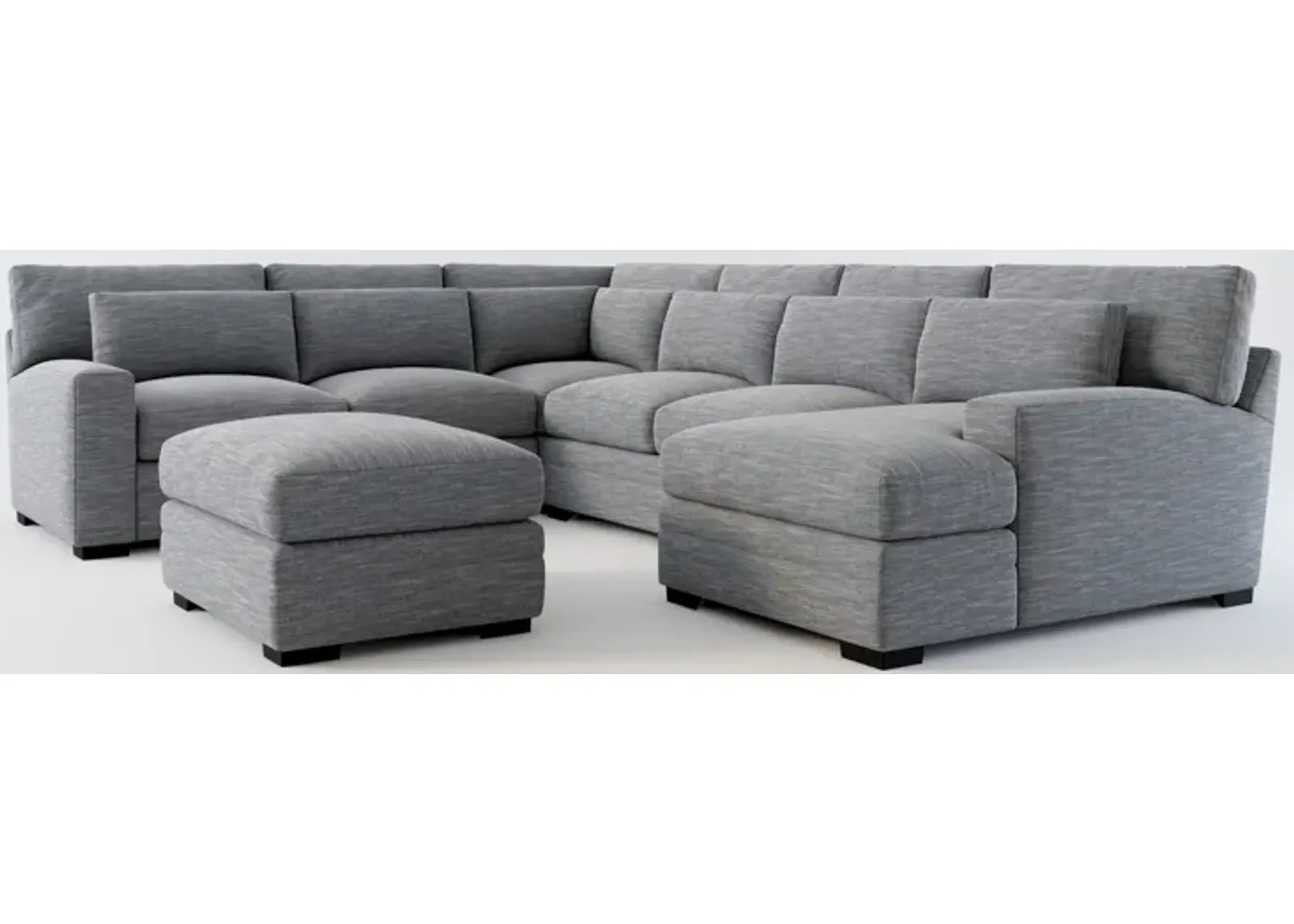 Winston Foam Comfort 5-Piece Sectional with Right-Facing Chaise and Ottoman - Dudley Indigo