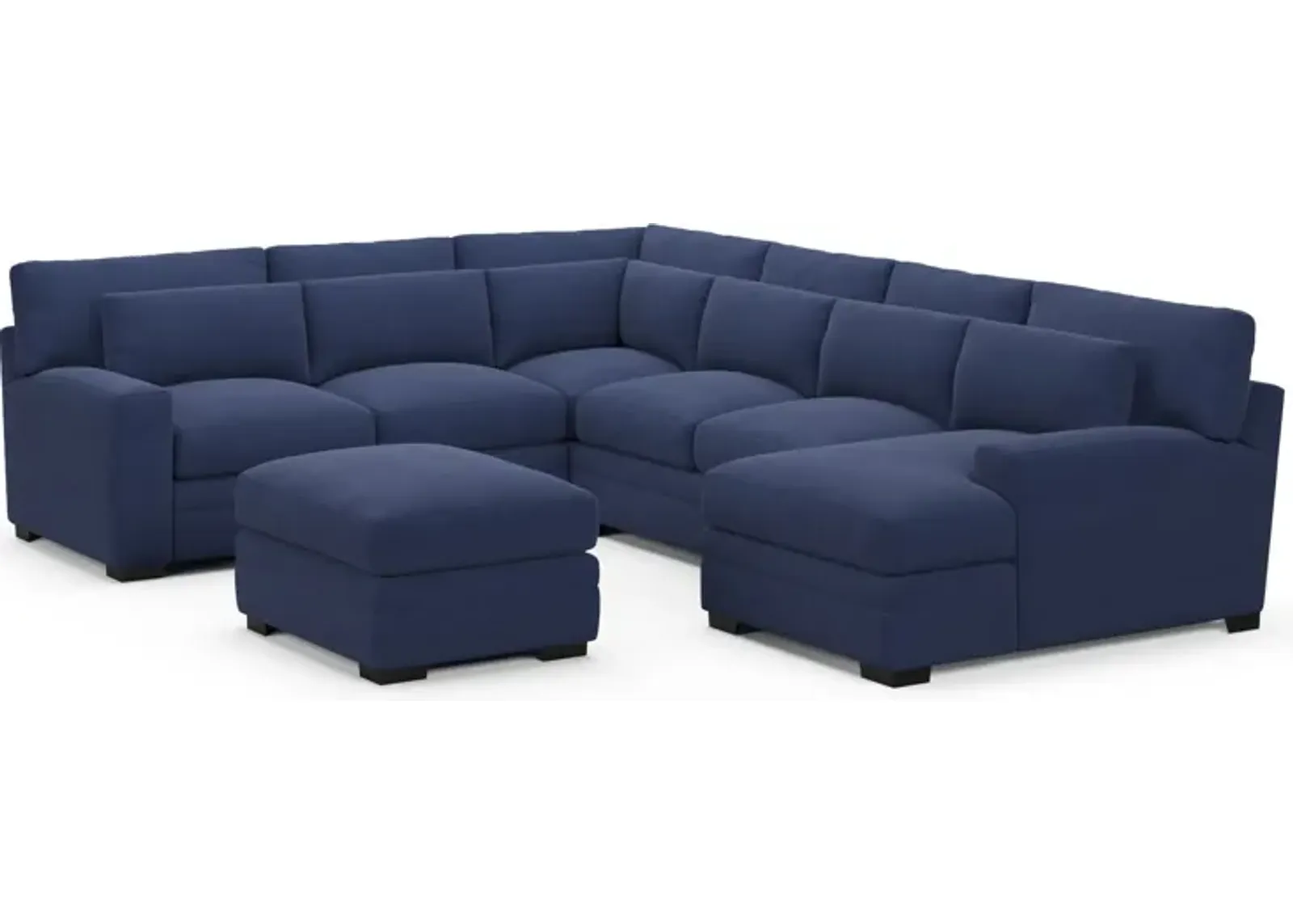 Winston Foam Comfort 5-Piece Sectional with Right-Facing Chaise and Ottoman - Abington Indigo