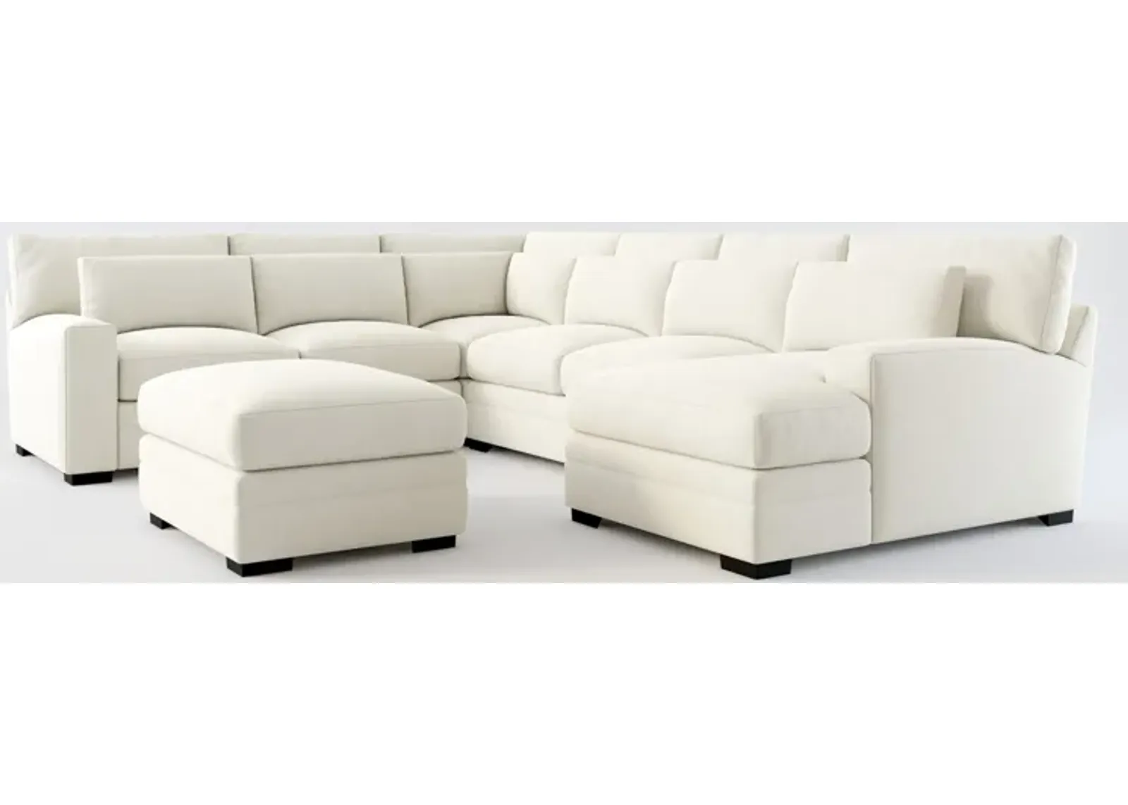 Winston Foam Comfort 5-Piece Sectional with Right-Facing Chaise and Ottoman - Anders Ivory