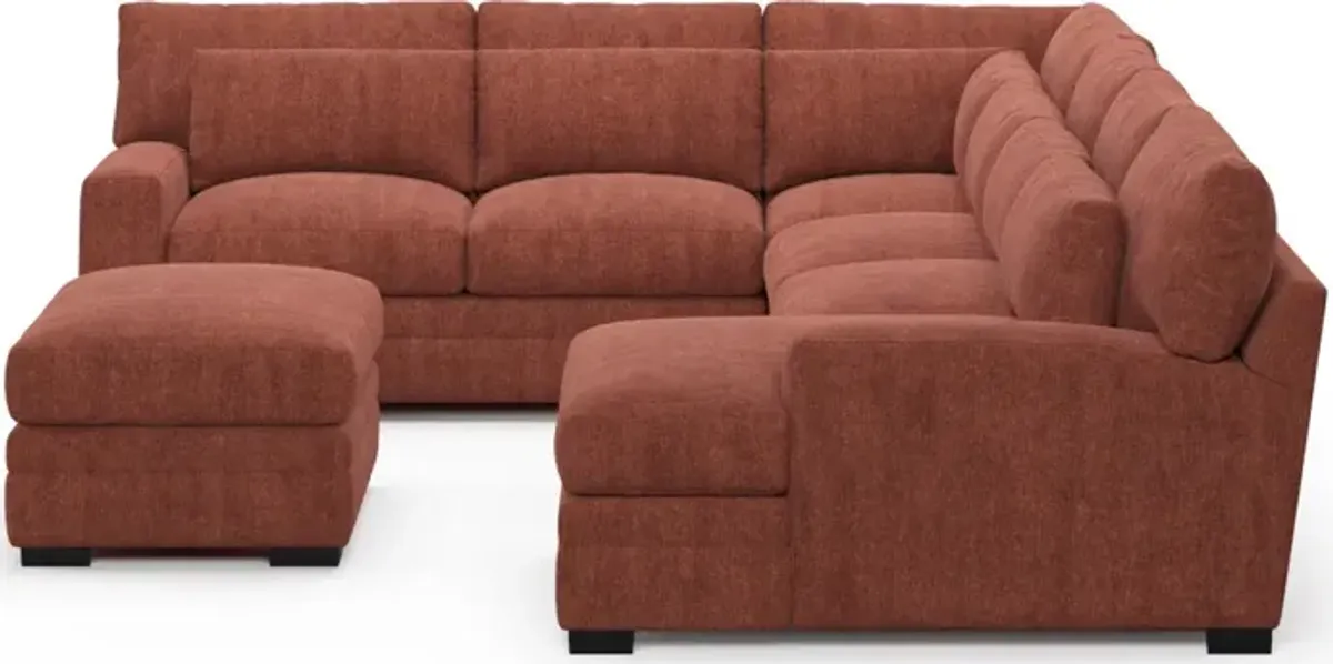 Winston Foam Comfort 5-Piece Sectional with Right-Facing Chaise and Ottoman - Contessa Paprika