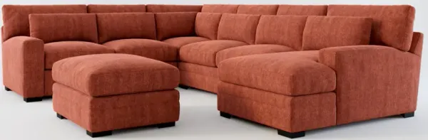 Winston Foam Comfort 5-Piece Sectional with Right-Facing Chaise and Ottoman - Contessa Paprika