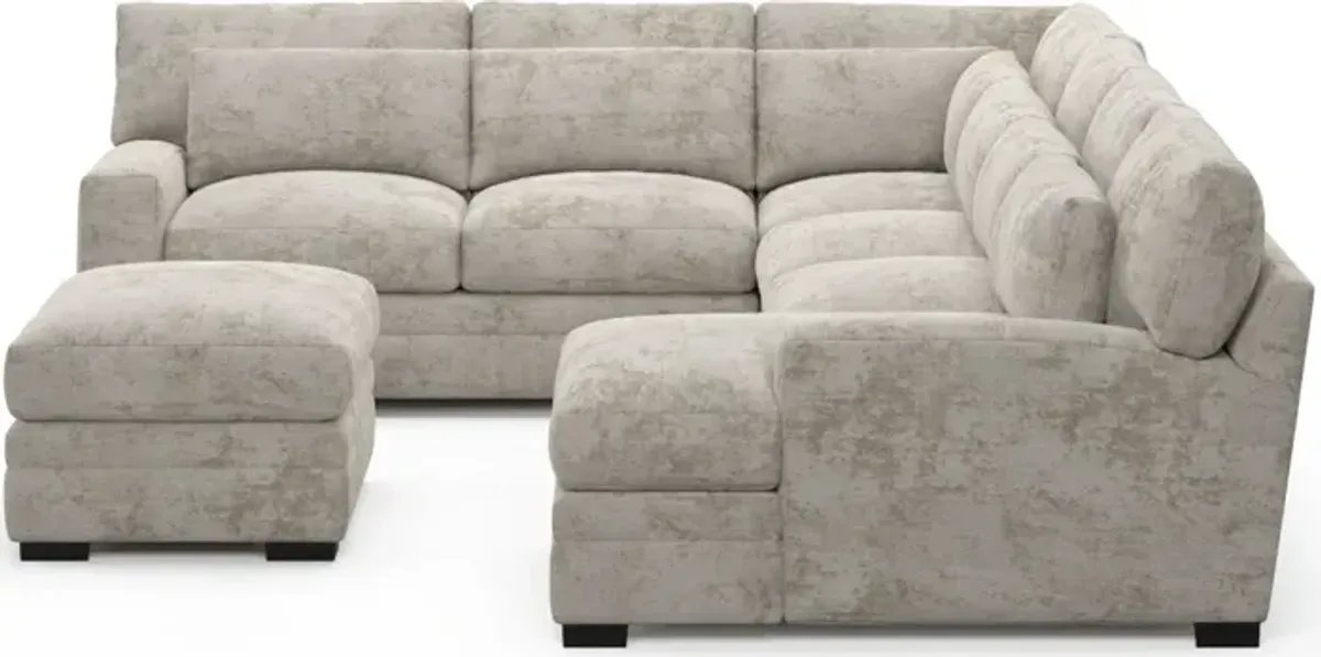 Winston Foam Comfort 5-Piece Sectional with Right-Facing Chaise and Ottoman - Hearth Cement