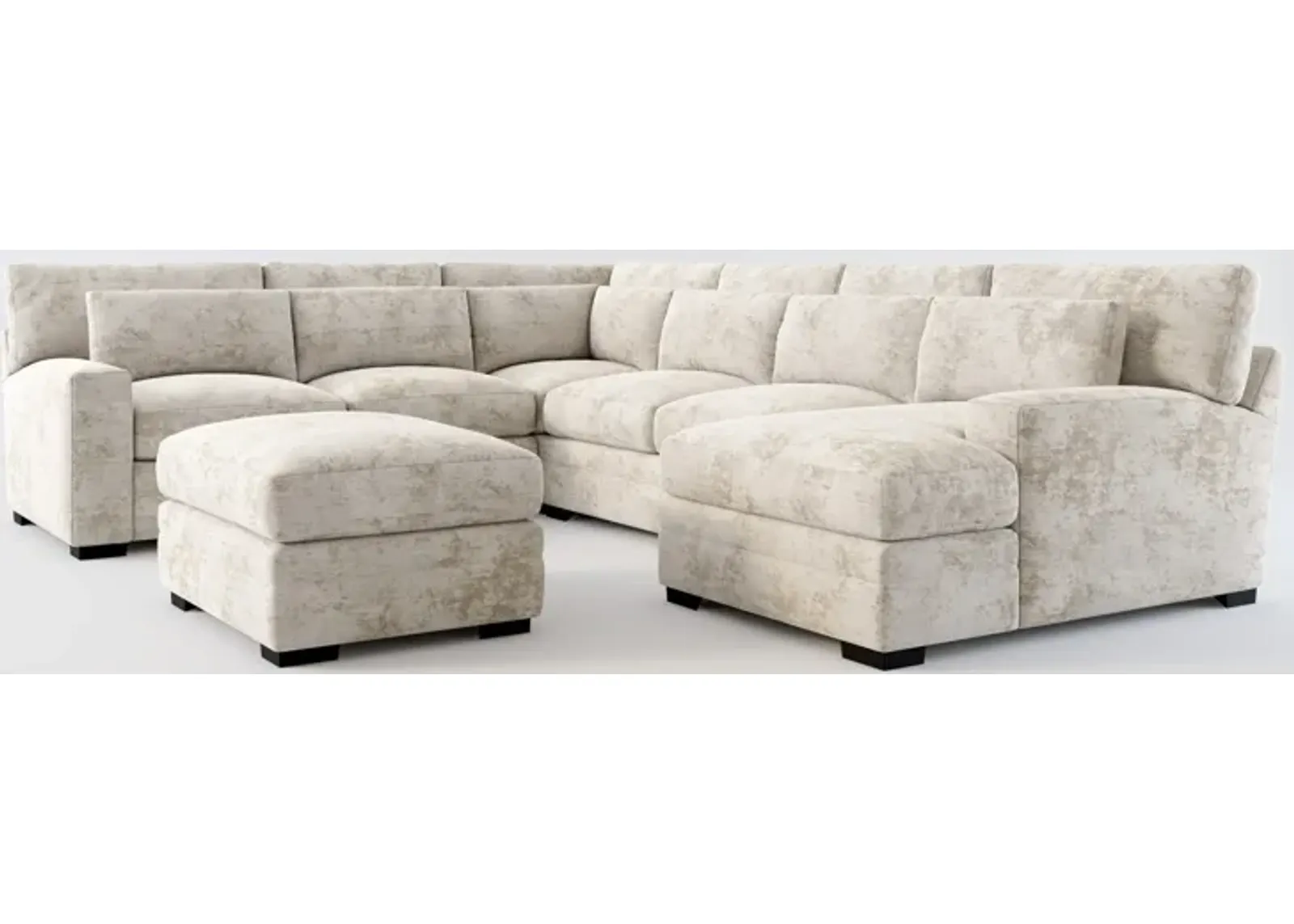 Winston Foam Comfort 5-Piece Sectional with Right-Facing Chaise and Ottoman - Hearth Cement