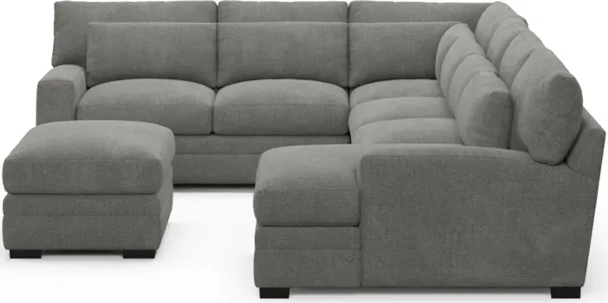 Winston Foam Comfort 5-Piece Sectional with Right-Facing Chaise and Ottoman - Living Large Charcoal