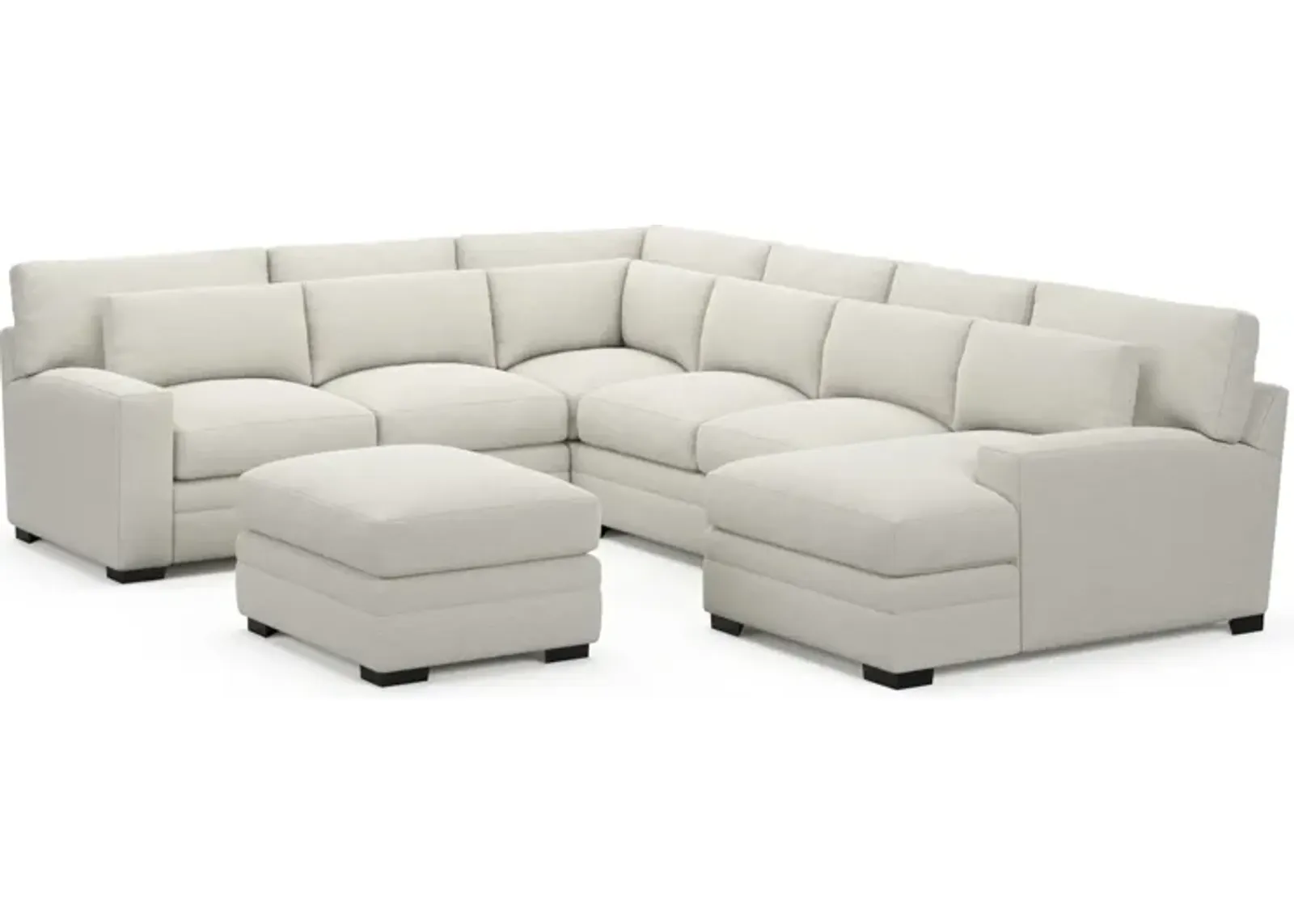 Winston Foam Comfort 5-Piece Sectional with Right-Facing Chaise and Ottoman - Living Large White