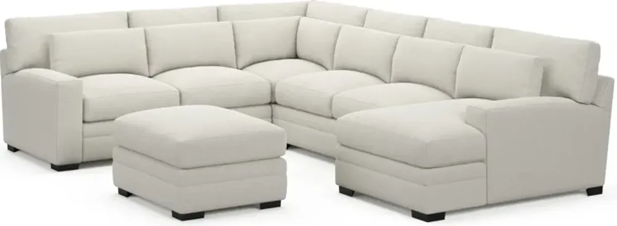 Winston Foam Comfort 5-Piece Sectional with Right-Facing Chaise and Ottoman - Living Large White