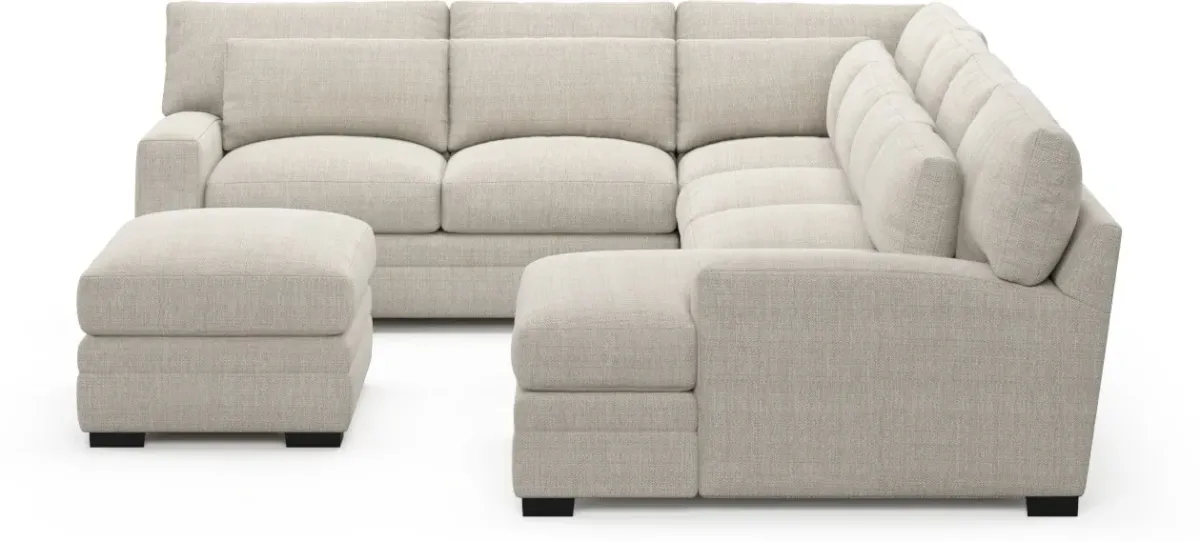 Winston Foam Comfort 5-Piece Sectional with Right-Facing Chaise and Ottoman - Mason Porcelain