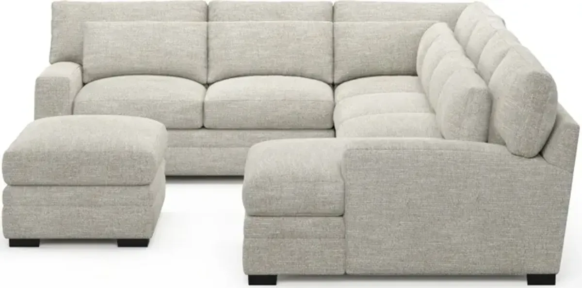 Winston Foam Comfort 5-Piece Sectional with Right-Facing Chaise and Ottoman - M Ivory