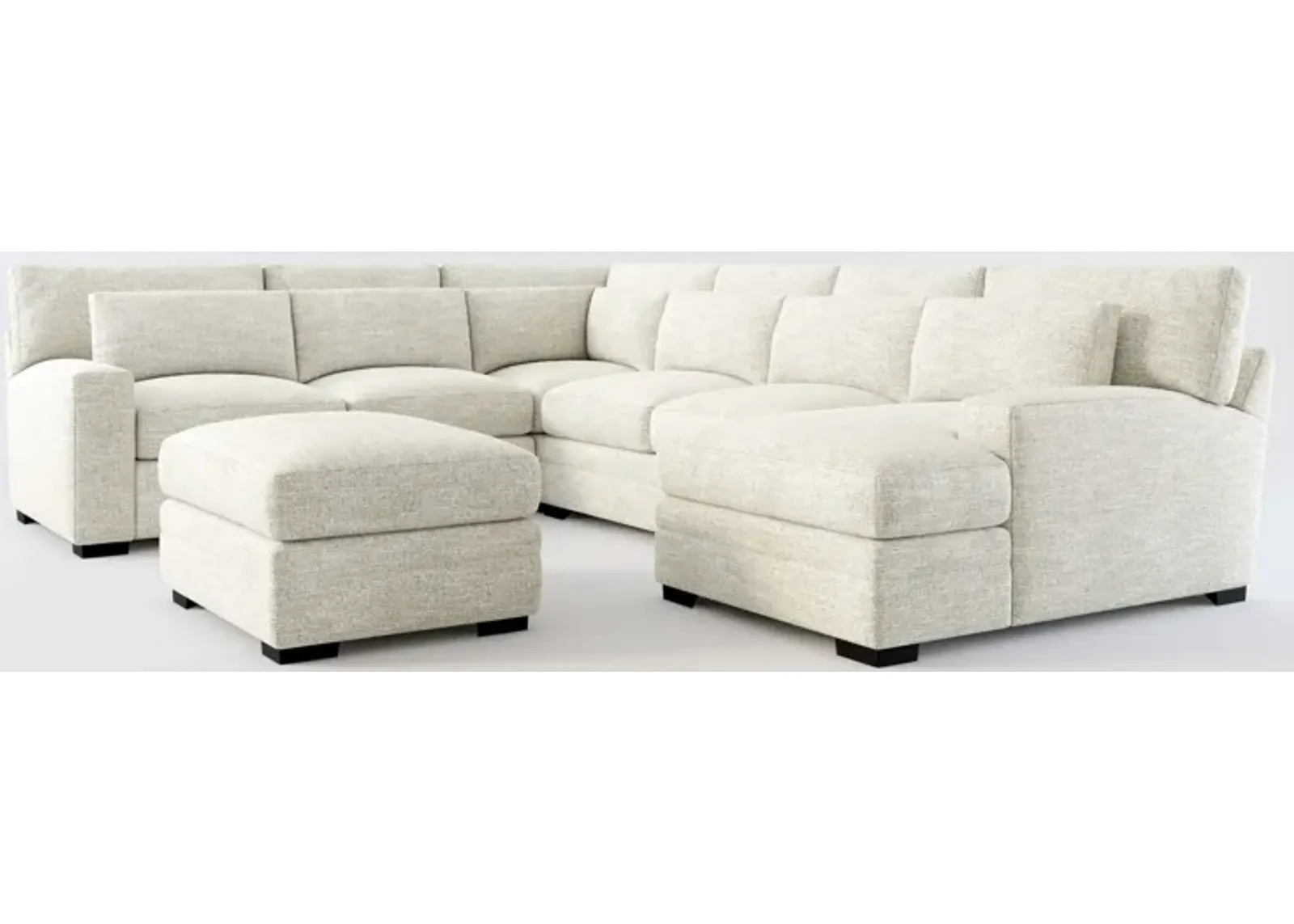 Winston Foam Comfort 5-Piece Sectional with Right-Facing Chaise and Ottoman - M Ivory