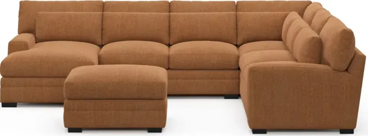 Winston Foam Comfort 5-Piece Sectional with Left-Facing Chaise and Ottoman - Contessa Ginger