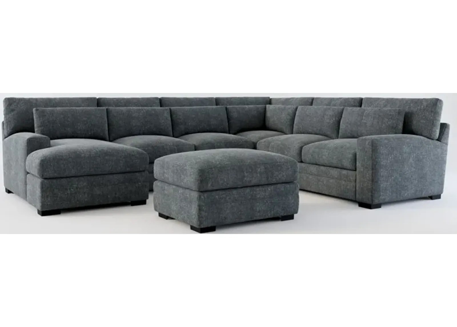 Winston Foam Comfort 5-Piece Sectional with Left-Facing Chaise and Ottoman - Contessa Shadow