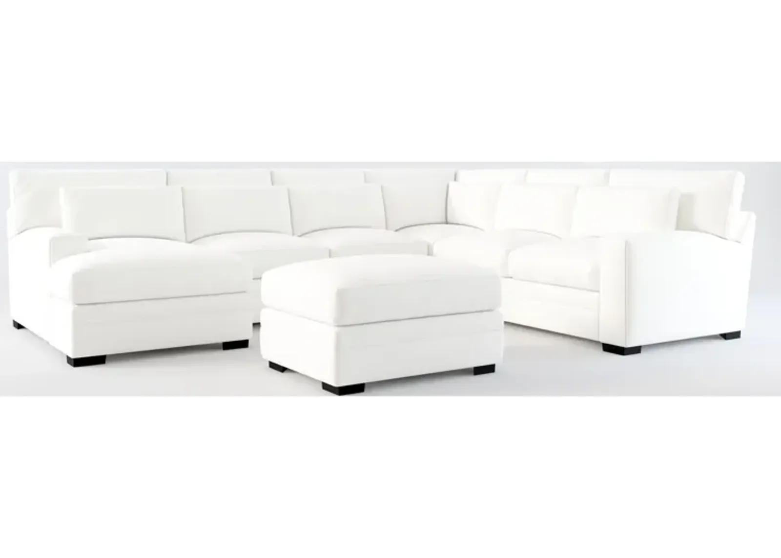 Winston Foam Comfort 5-Piece Sectional with Left-Facing Chaise and Ottoman - Contessa Vanilla